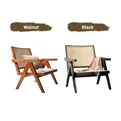 BohoBoho Rota Solid Wood & Rattan Lounge Chair, Black, 66x59x76cm