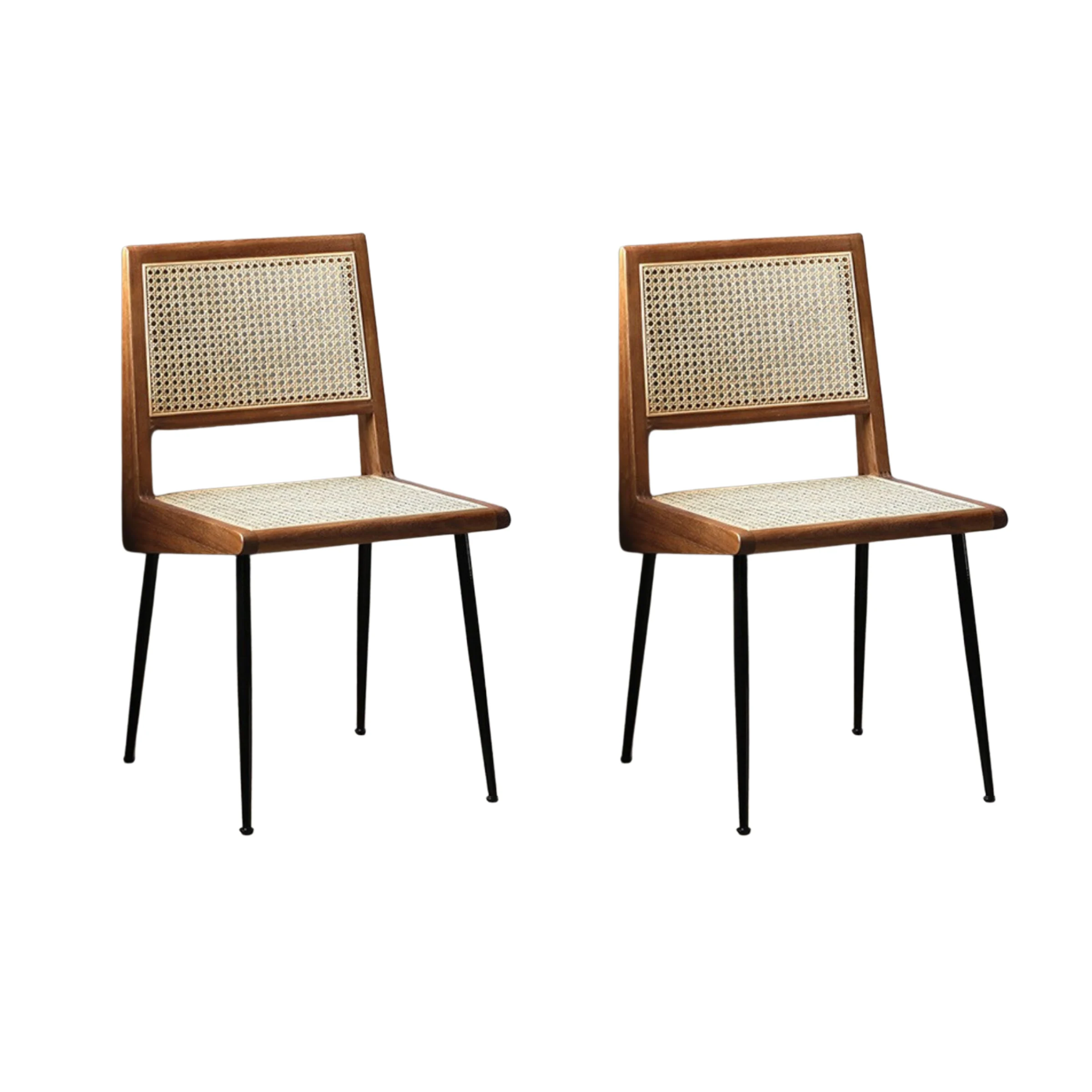 BohoBoho Monte Iron Wood Dining Chair, Walnut, 43x54x82cm, Set of 2