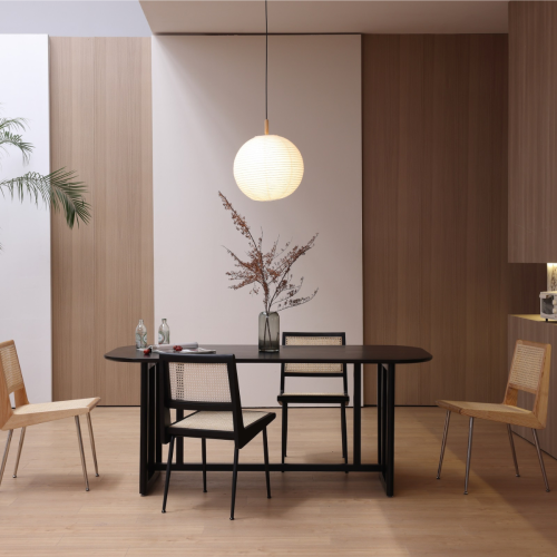 BohoBoho Monte Solid Wood & Rattan Dining Table, Black, 160x85x74cm