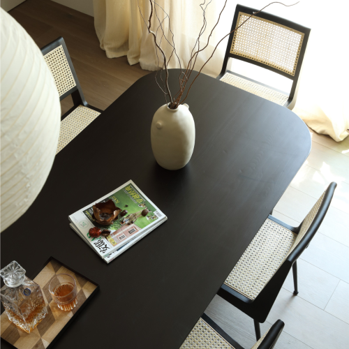 BohoBoho Monte Solid Wood & Rattan Dining Table, Black, 180x85x74cm