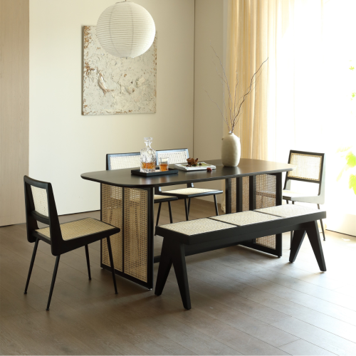 BohoBoho Monte Solid Wood & Rattan Bench, Black