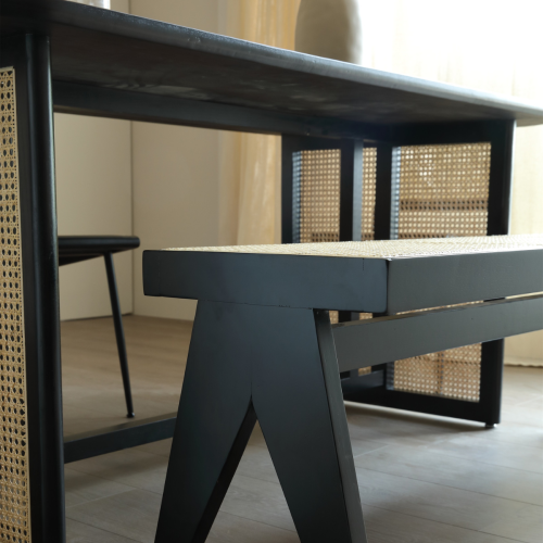 BohoBoho Monte Solid Wood & Rattan Bench, Black