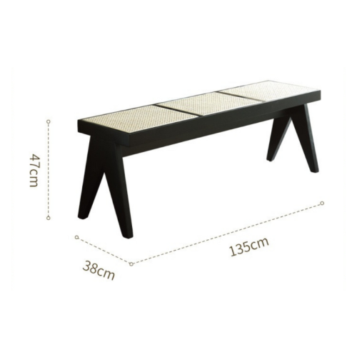 BohoBoho Monte Solid Wood & Rattan Bench, Black