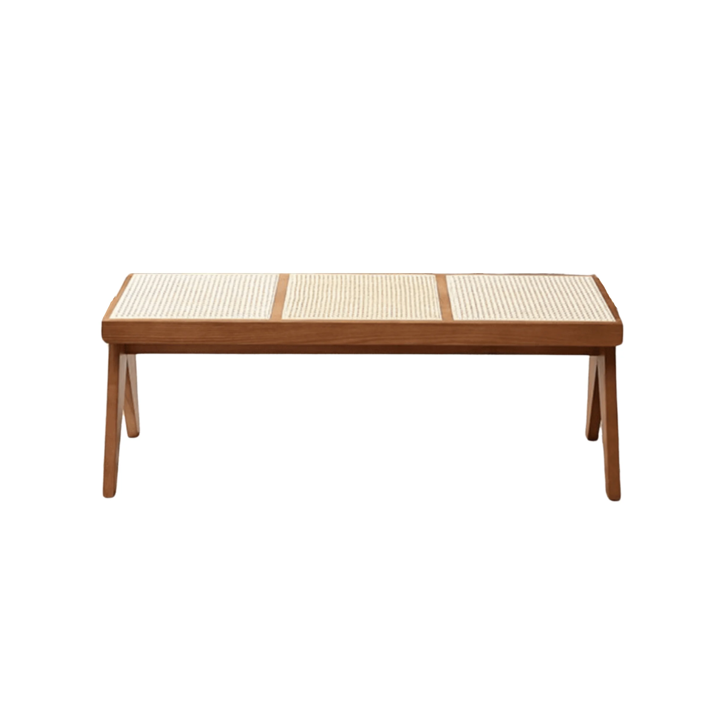 BohoBoho Monte Solid Wood & Rattan Bench, Walnut