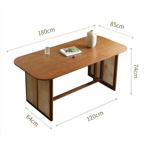 BohoBoho Monte Solid Wood & Rattan Dining Table, Walnut, 180x85x74cm