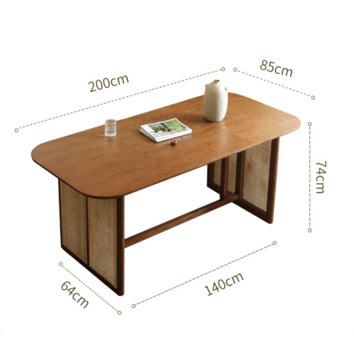 BohoBoho Monte Solid Wood & Rattan Dining Table, Walnut, 200x85x74cm