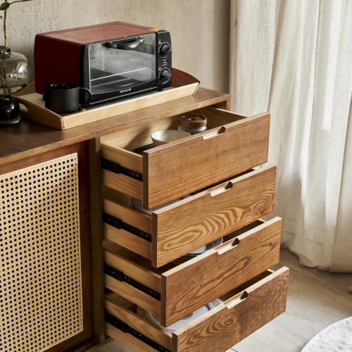 BohoBoho Laxo Solid Wood & Rattan Sideboard, Walnut, 160x45x85cm