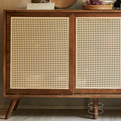 BohoBoho Laxo Solid Wood & Rattan Sideboard, Walnut, 160x45x85cm