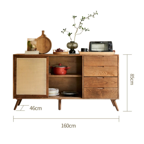 BohoBoho Laxo Solid Wood & Rattan Sideboard, Walnut, 160x45x85cm