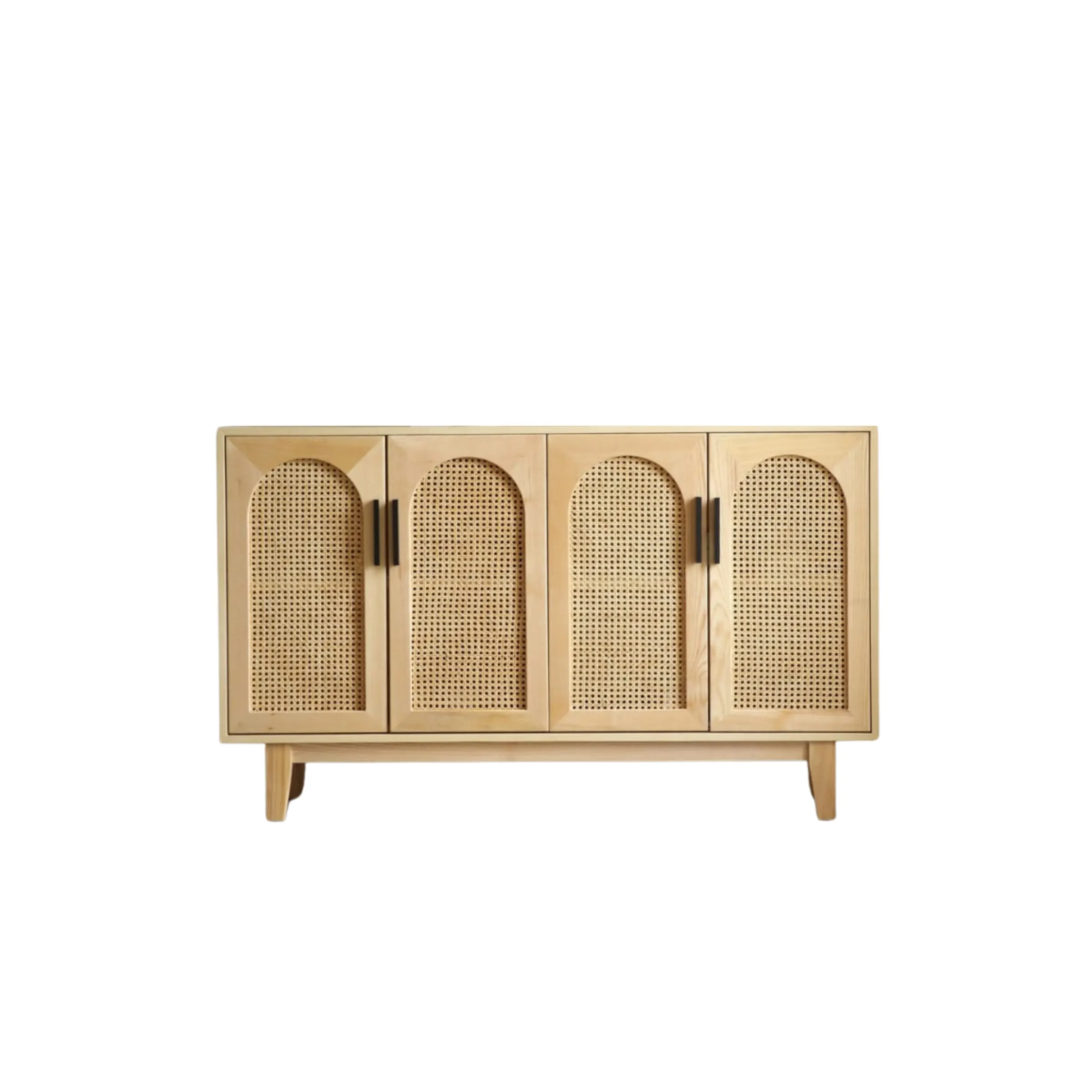 BohoBoho Costa Solid Wood & Rattan 4 Door Arch Sideboard, Natural, 150x35x90cm