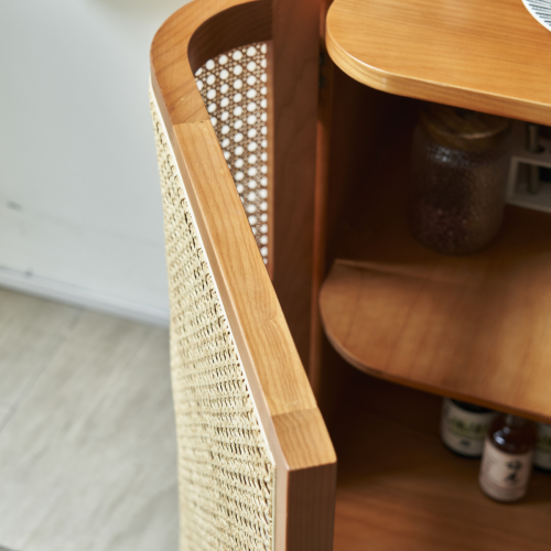 BohoBoho Luna Solid Wood & Rattan Curved Sideboard, Walnut, 100x42.5x85cm