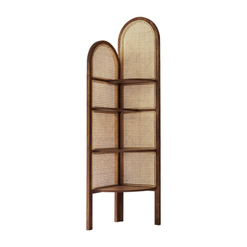 BohoBoho Tranquilo Solid Wood & Rattan Corner Shelf, Cherry, 46x43x180cm