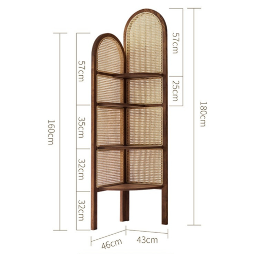 BohoBoho Tranquilo Solid Wood & Rattan Corner Shelf, Cherry, 46x43x180cm