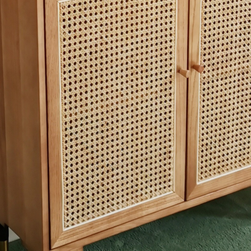 BohoBoho Luna Solid Wood & Rattan Shoe Cabinet, Walnut, 82x32x120cm