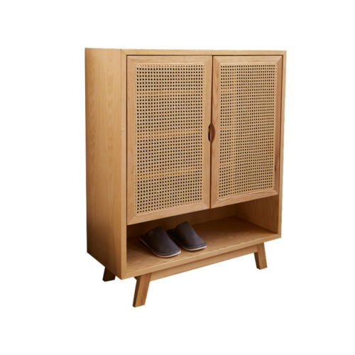 BohoBoho Costa Solid Wood & Rattan Shoe Cabinet, Natural, 90x36x110cm