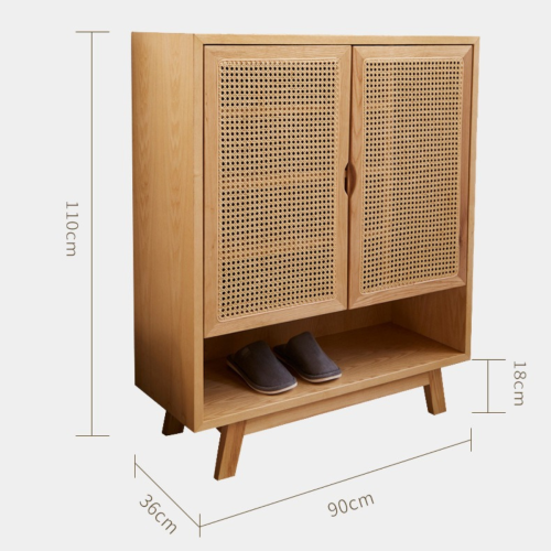 BohoBoho Costa Solid Wood & Rattan Shoe Cabinet, Natural, 90x36x110cm