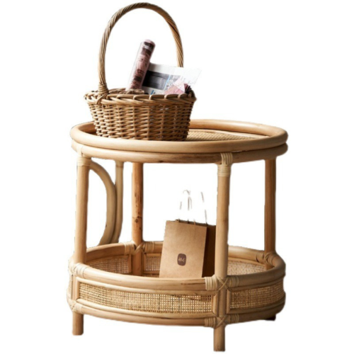 BohoBoho Ortu Solid Wood & Rattan Side Table, Natural, 55x51cm