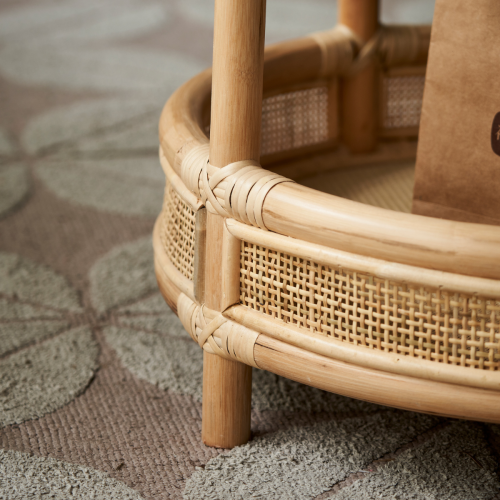 BohoBoho Ortu Solid Wood & Rattan Side Table, Natural, 55x51cm