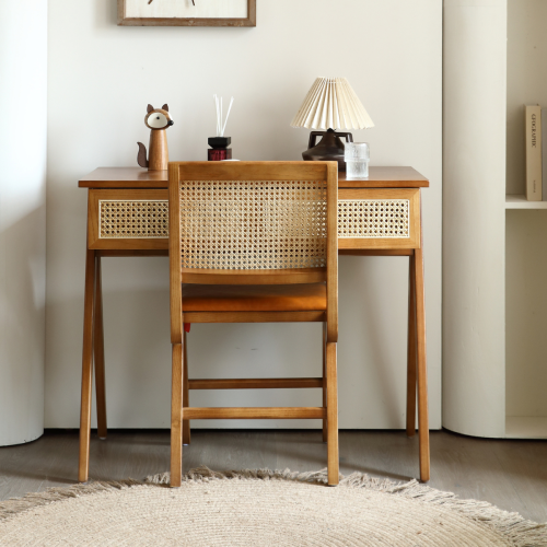 BohoBoho Noir Solid Wood & Rattan Chair, Walnut, 46x55x81cm