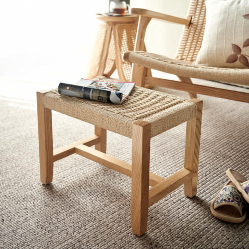 BohoBoho Verus Solid Wood & Rattan Foot Stool, Natural