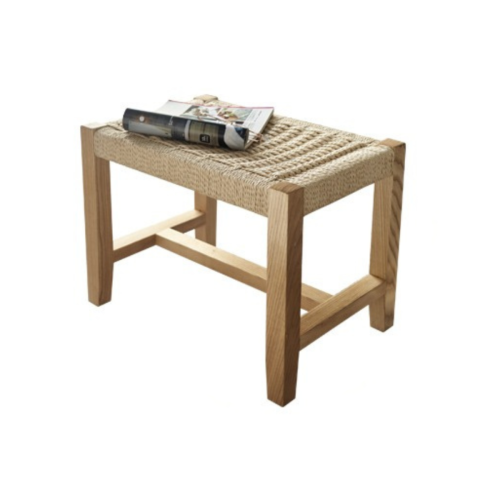 BohoBoho Verus Solid Wood & Rattan Foot Stool, Natural, 45x30x33cm