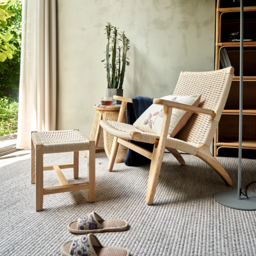 BohoBoho Verus Solid Wood & Rattan Foot Stool, Natural, 45x30x33cm