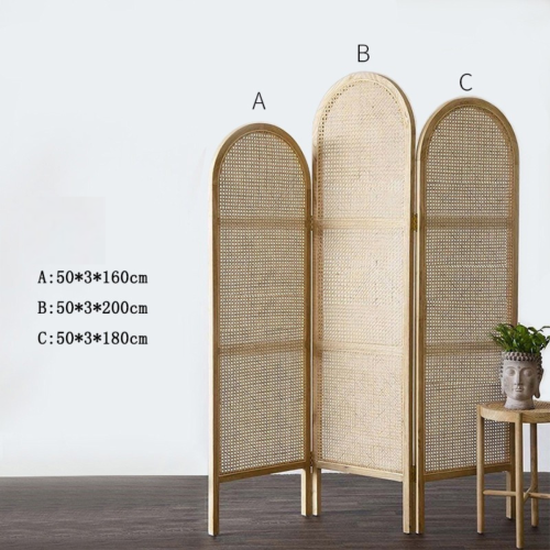 BohoBoho Tranquilo Solid Wood & Rattan Folding Screen, Natural, 150x3x200cm