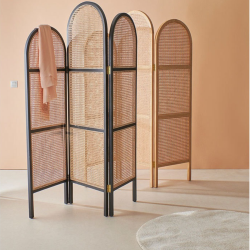 BohoBoho Tranquilo Solid Wood & Rattan Folding Screen, Natural, 150x3x200cm