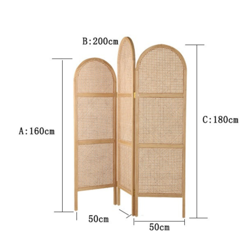 BohoBoho Tranquilo Solid Wood & Rattan Folding Screen, Natural, 150x3x200cm