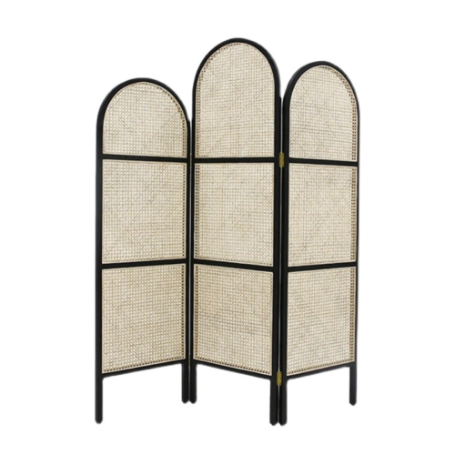 BohoBoho Tranquilo Solid Wood & Rattan Folding Screen, Black, 150x3x200cm