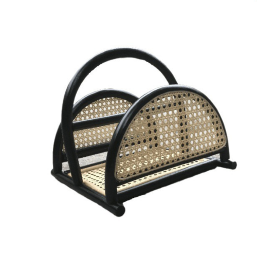 BohoBoho Tranquilo Solid Wood & Rattan Book Holder, Black, 31x29.5x28cm