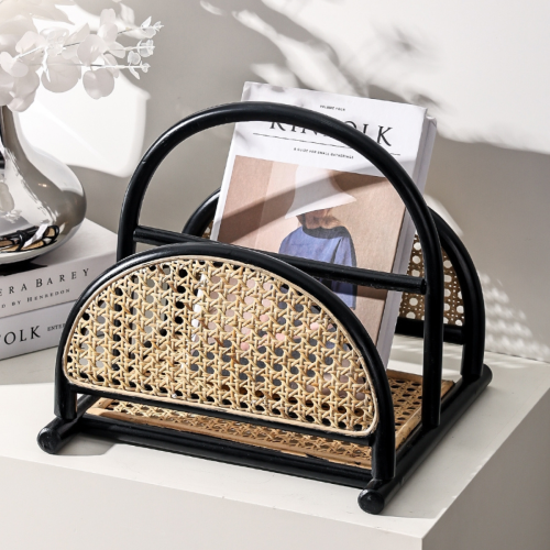 BohoBoho Tranquilo Solid Wood & Rattan Book Holder, Black, 31x29.5x28cm