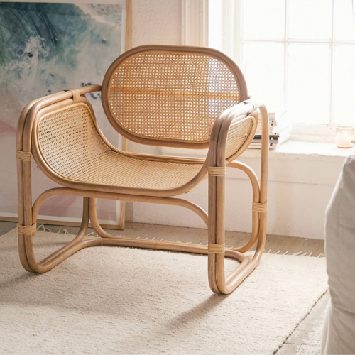 BohoBoho Sedo Solid Wood & Rattan Lounge Chair, Natural