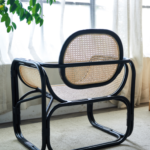 BohoBoho Sedo Solid Wood & Rattan Lounge Chair, Black