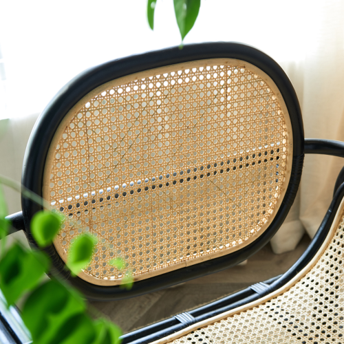 BohoBoho Sedo Solid Wood & Rattan Lounge Chair, Black