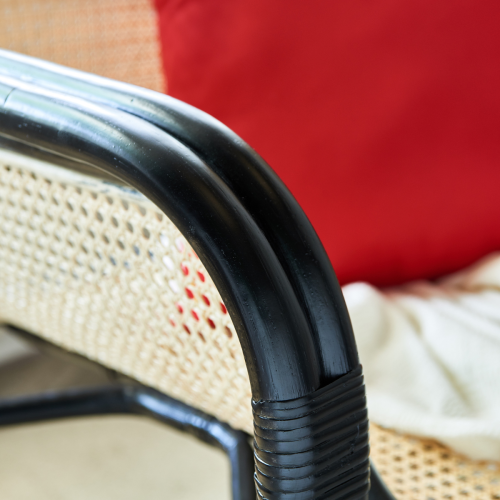 BohoBoho Sedo Solid Wood & Rattan Lounge Chair, Black