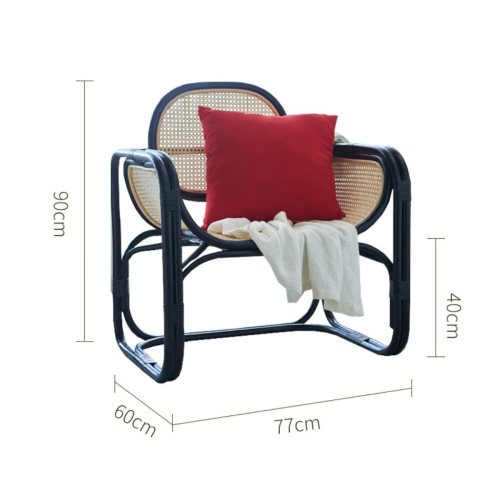 BohoBoho Sedo Solid Wood & Rattan Lounge Chair, Black