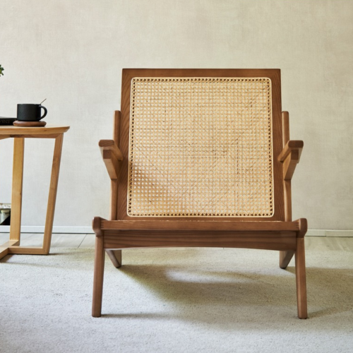 BohoBoho Rota Solid Wood & Rattan Lounge Chair, Walnut, 72x78x75cm