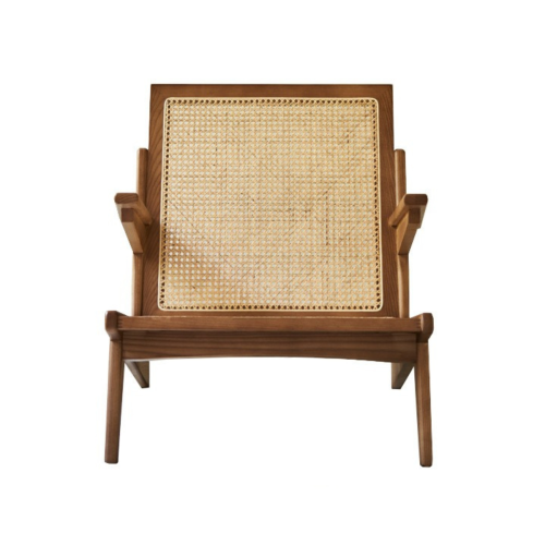 BohoBoho Rota Solid Wood & Rattan Lounge Chair, Walnut, 72x78x75cm