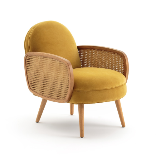 BohoBoho Verus Solid Ash & Rattan Armchair, Yellow, 61x78x79cm