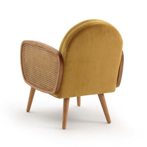 BohoBoho Verus Solid Ash & Rattan Armchair, Yellow, 61x78x79cm