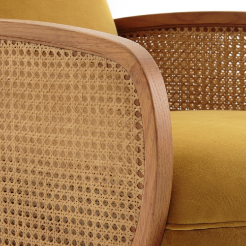 BohoBoho Verus Solid Ash & Rattan Armchair, Yellow, 61x78x79cm