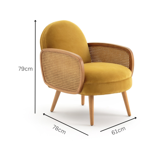 BohoBoho Verus Solid Ash & Rattan Armchair, Yellow, 61x78x79cm