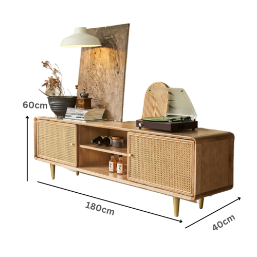BohoBoho Laxo Solid Wood & Rattan TV unit, Natural, 180x40x60cm