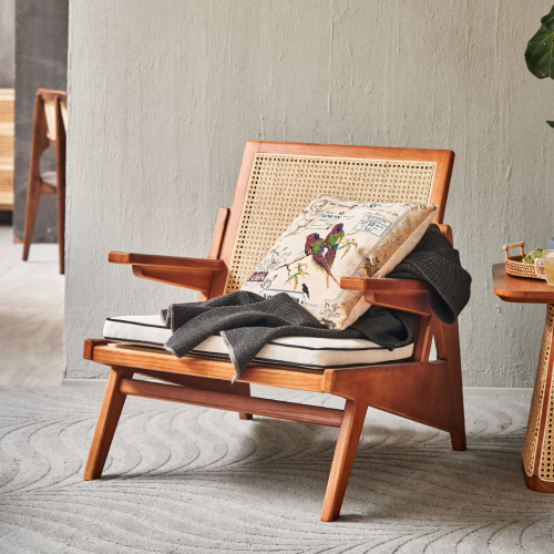 BohoBoho Rota Solid Wood & Rattan Armchair, Walnut, 80x79x80cm