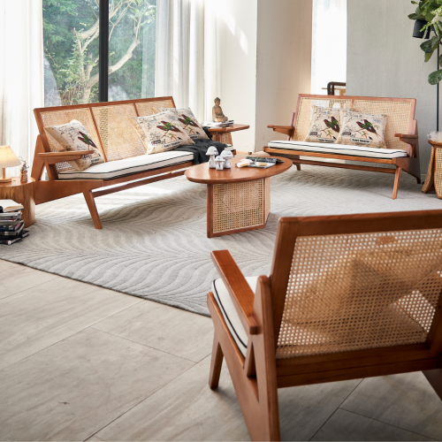 BohoBoho Rota Solid Wood & Rattan Loveseat, Walnut