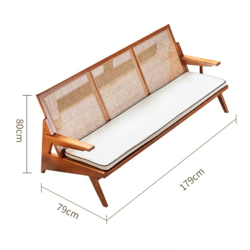 BohoBoho Rota Solid Wood & Rattan 3-Seater Sofa, Walnut, 179x79x80cm