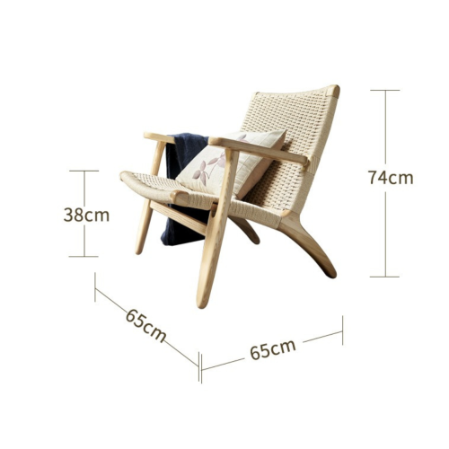 BohoBoho Verus Solid Wood & Rattan Lounge Chair with Foot Stool, Natural