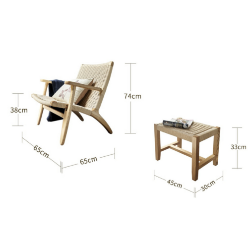 BohoBoho Verus Solid Wood & Rattan Lounge Chair with Foot Stool