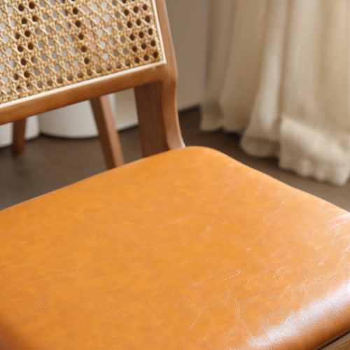 BohoBoho Noir Solid Wood & Rattan Desk with Chair, Walnut